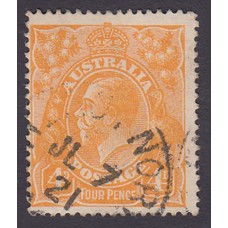 Australian    King George V    4d Orange   Single Crown WMK  Plate Variety 2L56